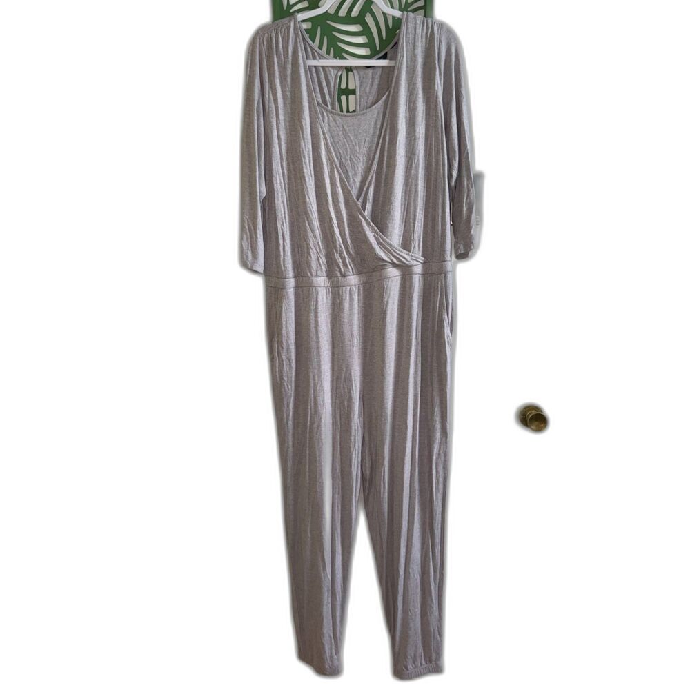 H by Halston Grey Heather Crossover Jumpsuit 1X Plus Lounger Jogger Draped